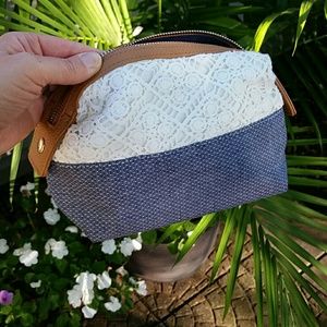 Merona White Lace Blue cosmetic bag/clutch